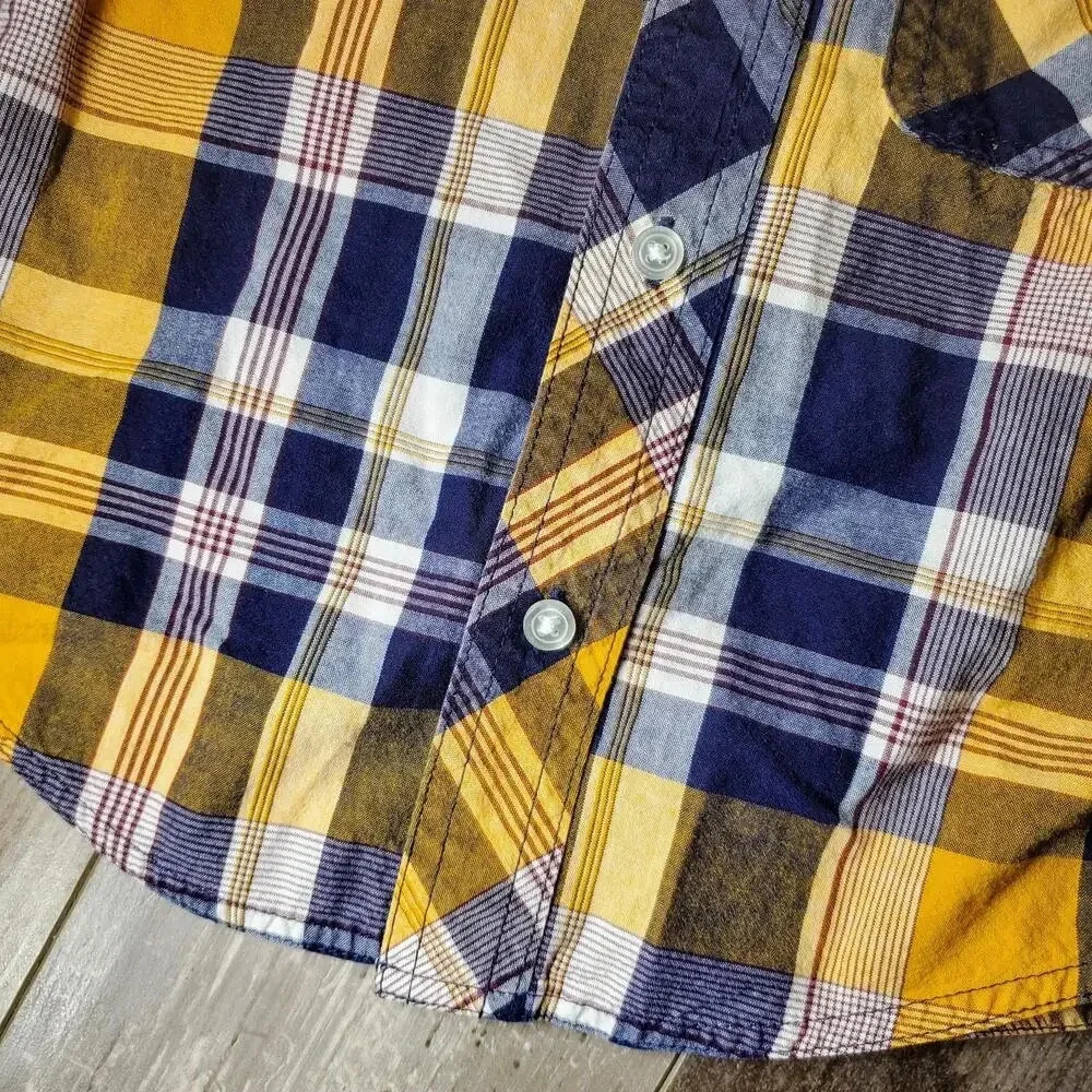 PLACE EST. 1989 Blue Yellow Plaid Button Down Boys Shirt Size 18-24 Mos NWOT